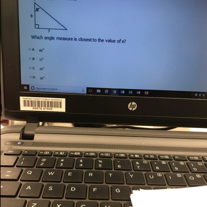 Which angle measure is closest to the value of x